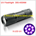 Linterna de LED 395NM 9 con pilas secos negros impermeables/antorcha ULTRAVIOLETA de la aleación de aluminio del color