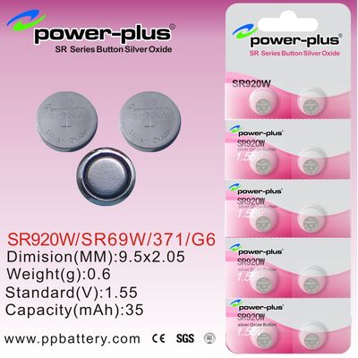 mini serie SR920W/SR69W/371/G6 del SR de las baterías del botón de la pila del óxido de la plata del reloj de 1.55V 35mAh